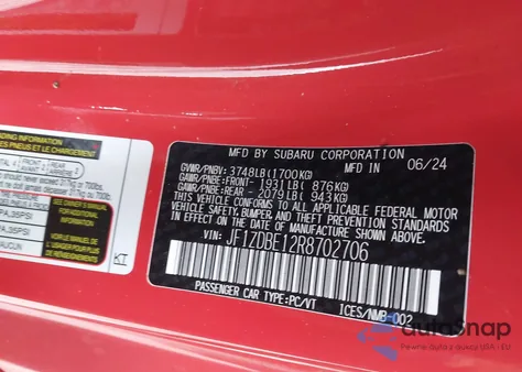 2024 Subaru Brz Limited z USA, uszkodzony, nr VIN JF1ZDBE12R8702706